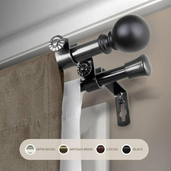 Kd Encimera 0.625 in. Jayden Double Curtain Rod with 28 to 48 in. Extension, Black KD3725979